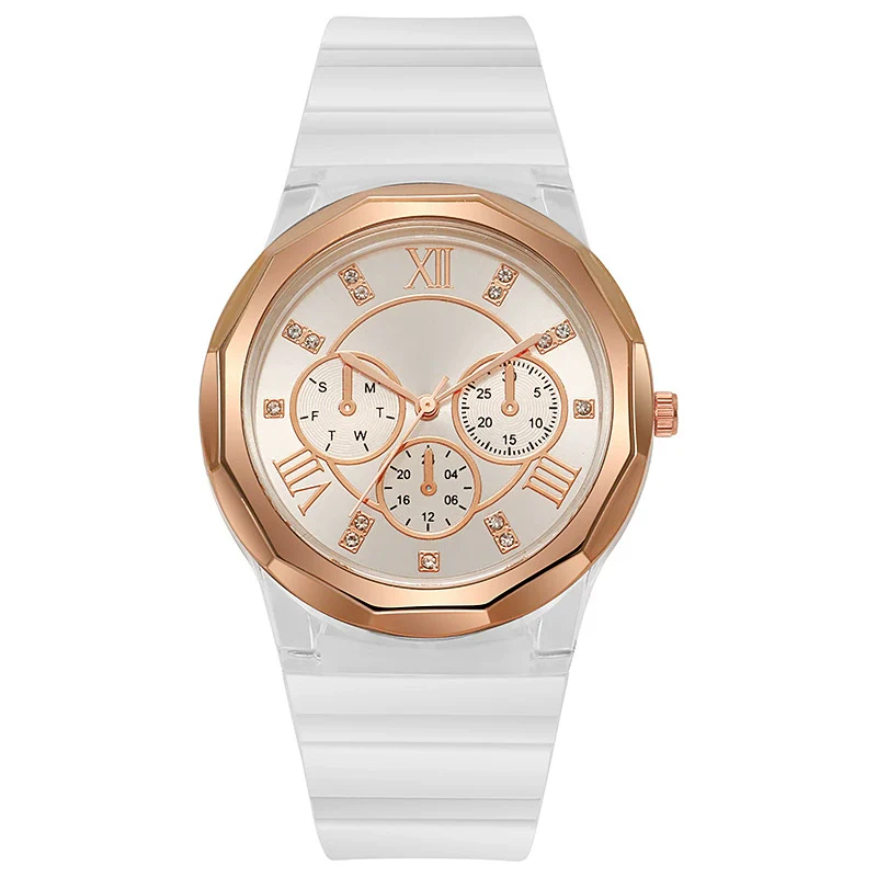 Wholesale Female Students' Fashion Silicone Watch With Rhinestones Round Dial And Sapphire Crystal Glass Mirror Luxury Leisure Style - Image 6
