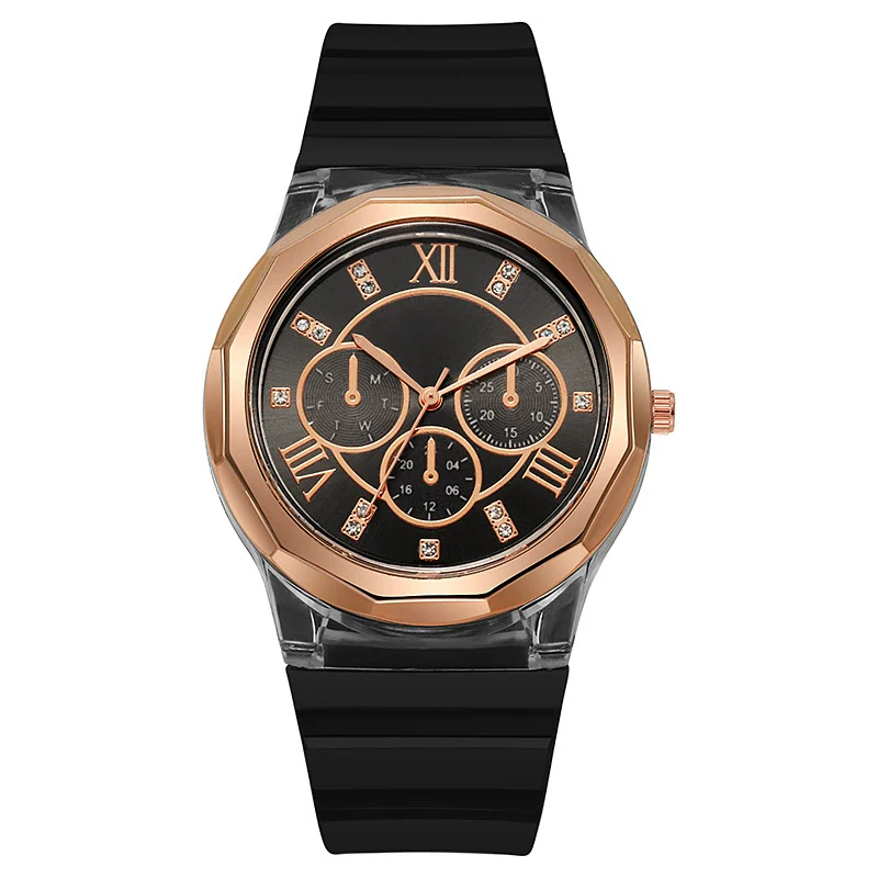 Wholesale Female Students' Fashion Silicone Watch With Rhinestones Round Dial And Sapphire Crystal Glass Mirror Luxury Leisure Style - Image 7