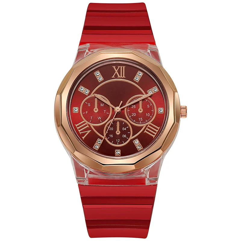 Wholesale Female Students' Fashion Silicone Watch With Rhinestones Round Dial And Sapphire Crystal Glass Mirror Luxury Leisure Style - Image 8