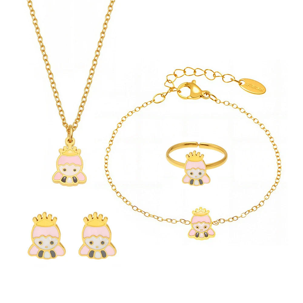 Wholesale Ferris Wheel Cartoon Girl Princess Design Stainless Steel And Titanium Steel Electroplated Jewelry Set For Children And Unisex - Image 5