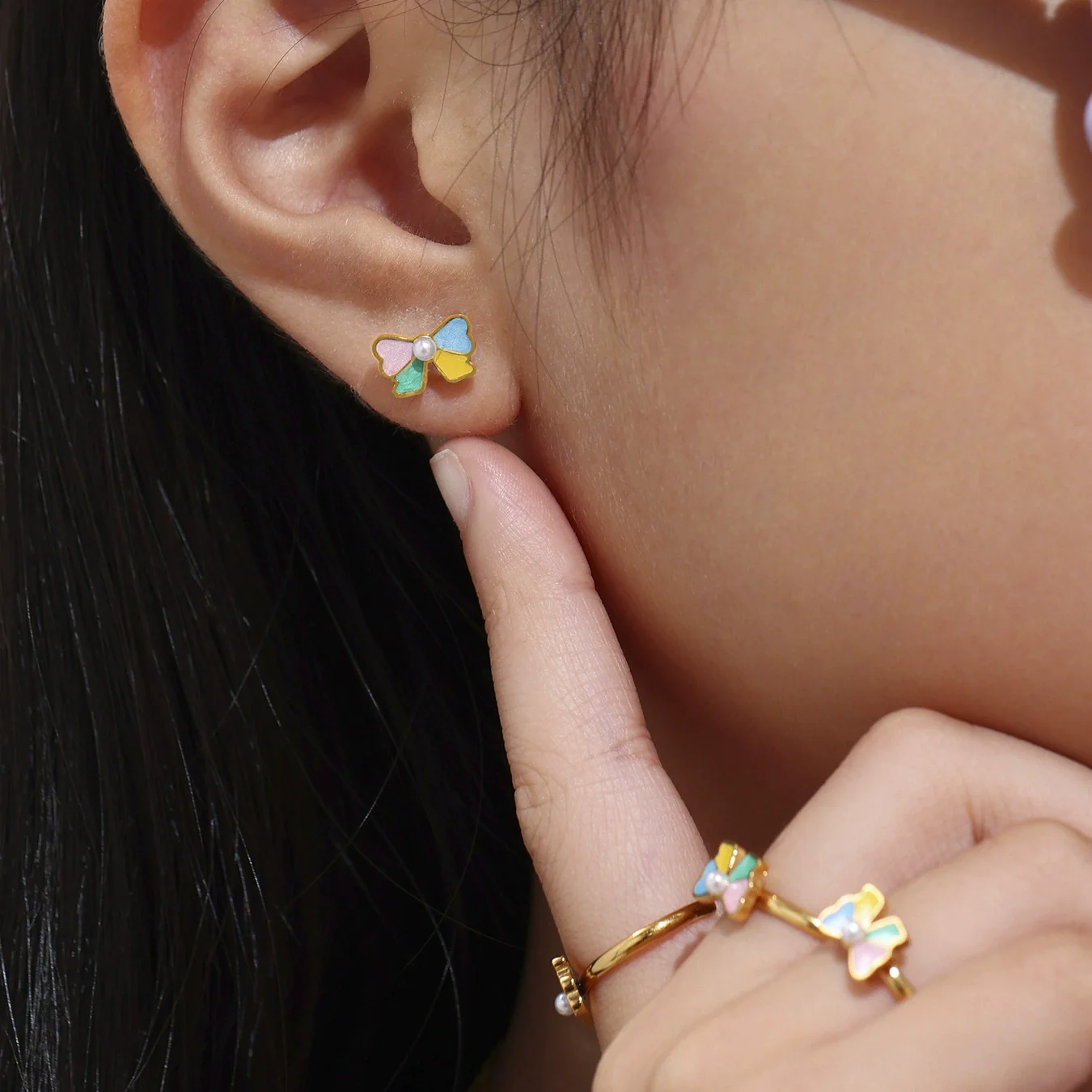 Wholesale Ferris Wheel Colorful Oil Dripping Bow Kids Jewelry Set Stainless Steel Enamel Glaze Geometric Electroplating - Image 4
