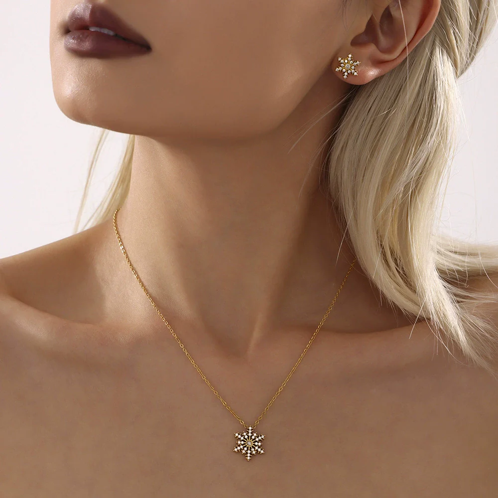 Wholesale Ferris Wheel Colorful Snowflake Zircon Jewelry Set For Women Stainless Steel Electroplated Light Luxury Style Necklace Bracelet Earrings - Image 2