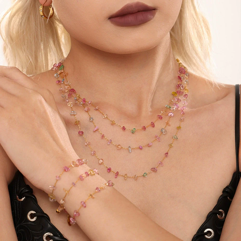 Wholesale Ferris Wheel Dopamine Crystal Stainless Steel Chain Clavicle Necklace And Bracelet For Women In Light Luxury Style With Electroplating