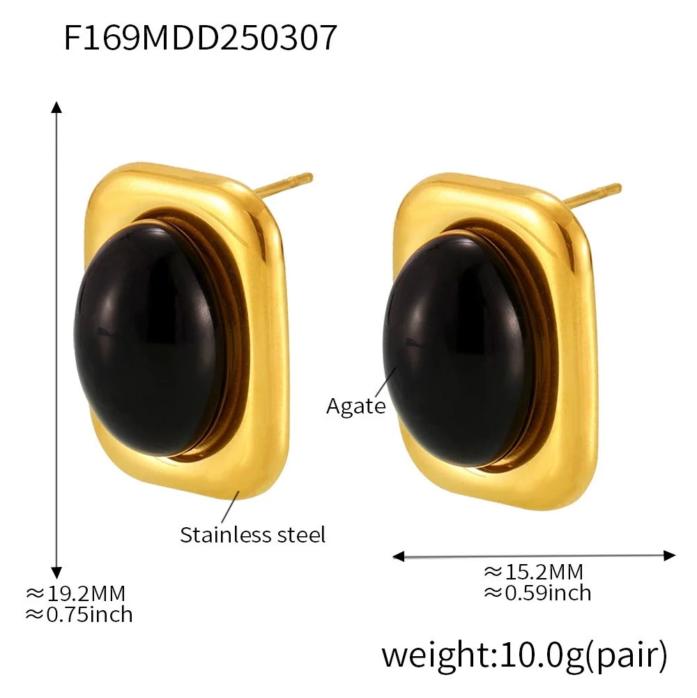 Wholesale Ferris Wheel Earrings And Necklace Set For Women Made Of Stainless Steel And Black Onyx With Titanium Steel Pendant And 18K Real Gold Electroplating - Image 6
