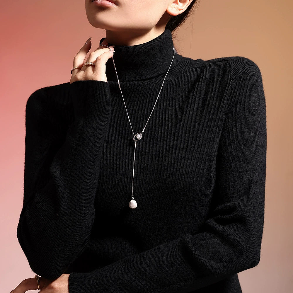 Wholesale Ferris Wheel French Tassel Imitation Pearl Long Sweater Chain Titanium Steel Geometric Electroplated Unisex Jewelry Accessories - Image 2