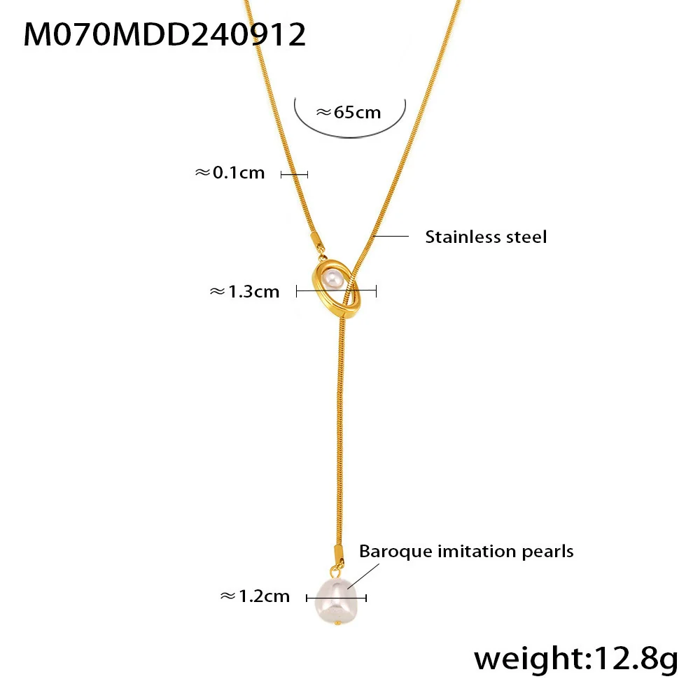 Wholesale Ferris Wheel French Tassel Imitation Pearl Long Sweater Chain Titanium Steel Geometric Electroplated Unisex Jewelry Accessories - Image 6