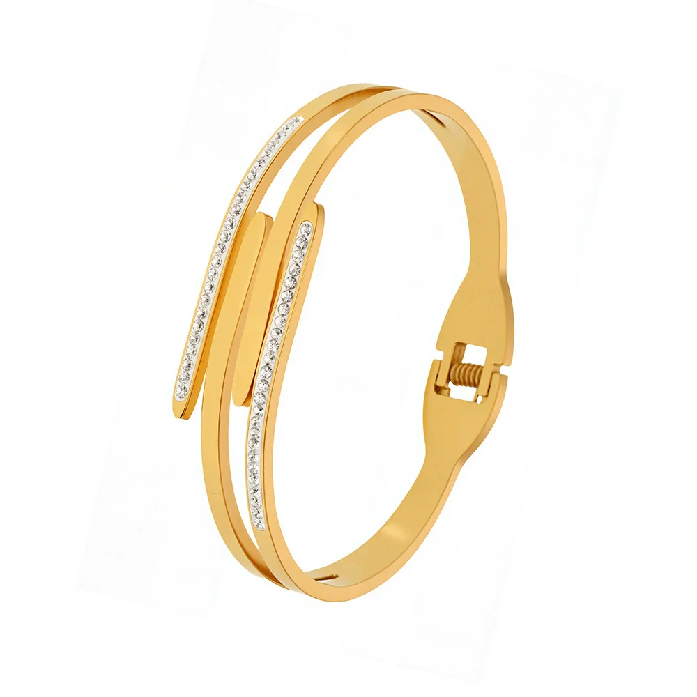 Wholesale Ferris Wheel Geometric Fashion Stainless Steel Zircon Goldplated Bracelet Hand Jewelry - Image 5