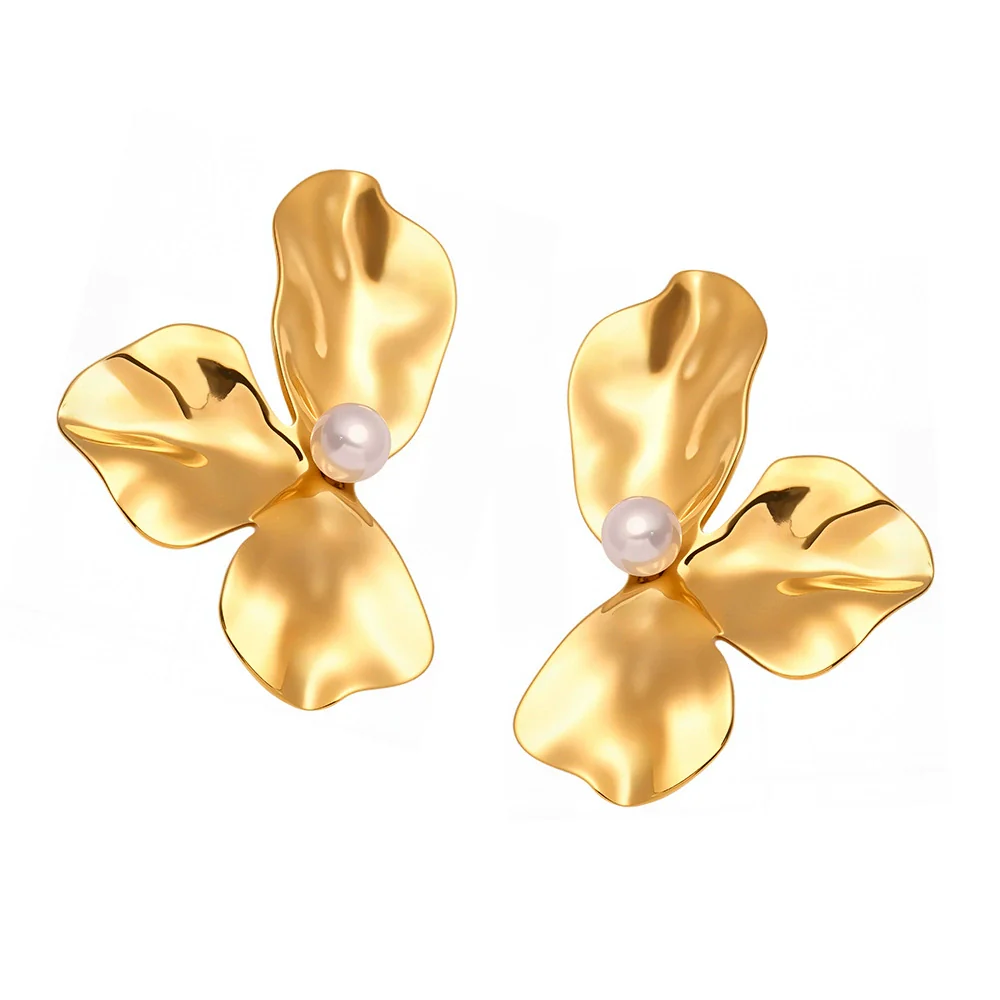 Wholesale Ferris Wheel Geometric Stainless Steel Electroplated Sunflower Petals And Shell Beads Exaggerated Earrings For Women - Image 5