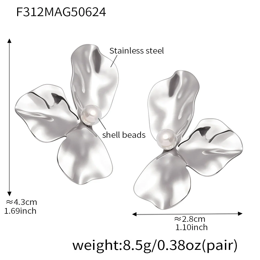Wholesale Ferris Wheel Geometric Stainless Steel Electroplated Sunflower Petals And Shell Beads Exaggerated Earrings For Women - Image 7