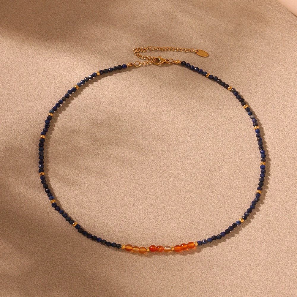 Wholesale Ferris Wheel Geometric Stainless Steel Lapis Lazuli Agate Beaded Electroplated Necklace For Women - Image 4