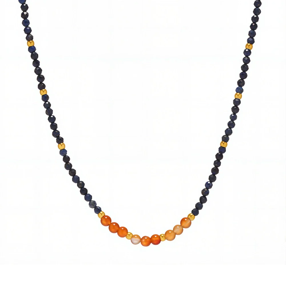 Wholesale Ferris Wheel Geometric Stainless Steel Lapis Lazuli Agate Beaded Electroplated Necklace For Women - Image 5