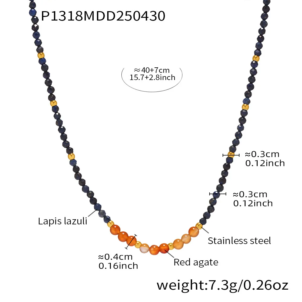 Wholesale Ferris Wheel Geometric Stainless Steel Lapis Lazuli Agate Beaded Electroplated Necklace For Women - Image 6