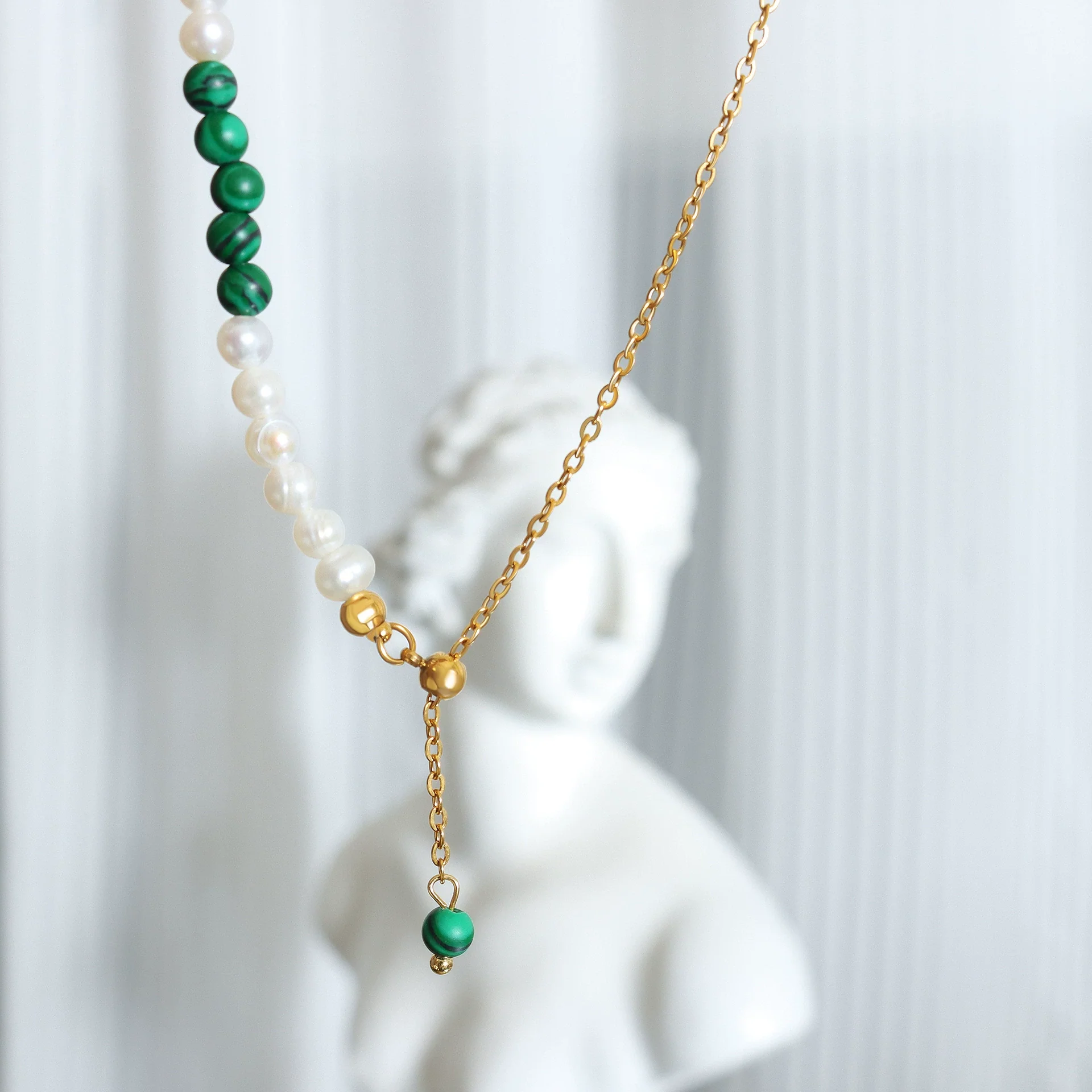 Wholesale Ferris Wheel Natural Freshwater Pearl Turquoise Tassel Pull Clavicle Necklace For Women Made Of Stainless Steel With Electroplating - Image 2
