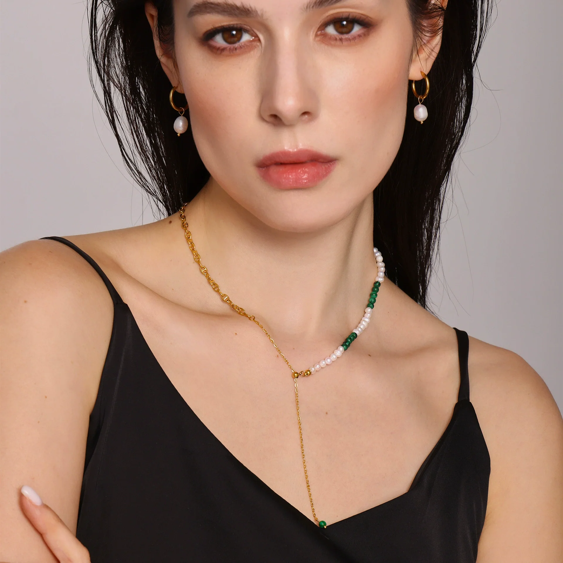 Wholesale Ferris Wheel Natural Freshwater Pearl Turquoise Tassel Pull Clavicle Necklace For Women Made Of Stainless Steel With Electroplating - Image 3