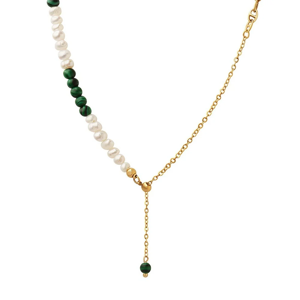 Wholesale Ferris Wheel Natural Freshwater Pearl Turquoise Tassel Pull Clavicle Necklace For Women Made Of Stainless Steel With Electroplating - Image 5