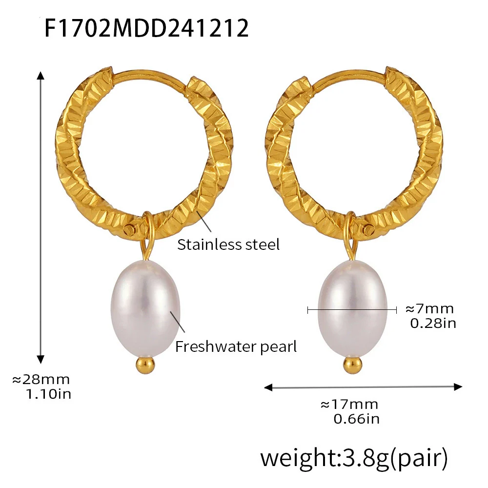 Wholesale Ferris Wheel Niche Twist Buckle Earrings For Women Made Of Stainless Steel And Freshwater Cultured Pearls With Geometric Pattern And 18K Real Gold Pvd Plating - Image 8