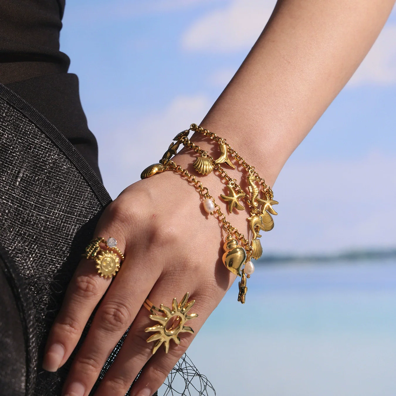 Wholesale Ferris Wheel Ocean Shell Multiaccessory Diy Bracelet Geometric Stainless Steel 18K Gold Plated Women's Fashion Bracelet - Image 3