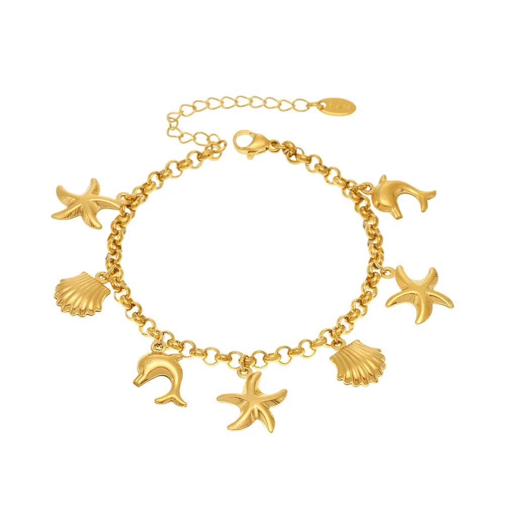 Wholesale Ferris Wheel Ocean Shell Multiaccessory Diy Bracelet Geometric Stainless Steel 18K Gold Plated Women's Fashion Bracelet - Image 4