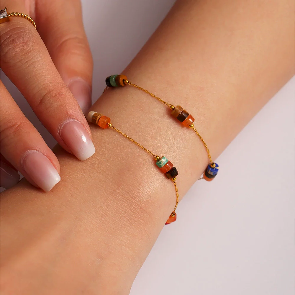 Wholesale Ferris Wheel Retro Maillard Style Light Luxury Electroplated Natural Stone Beaded Necklace And Bracelet Set For Women - Image 4