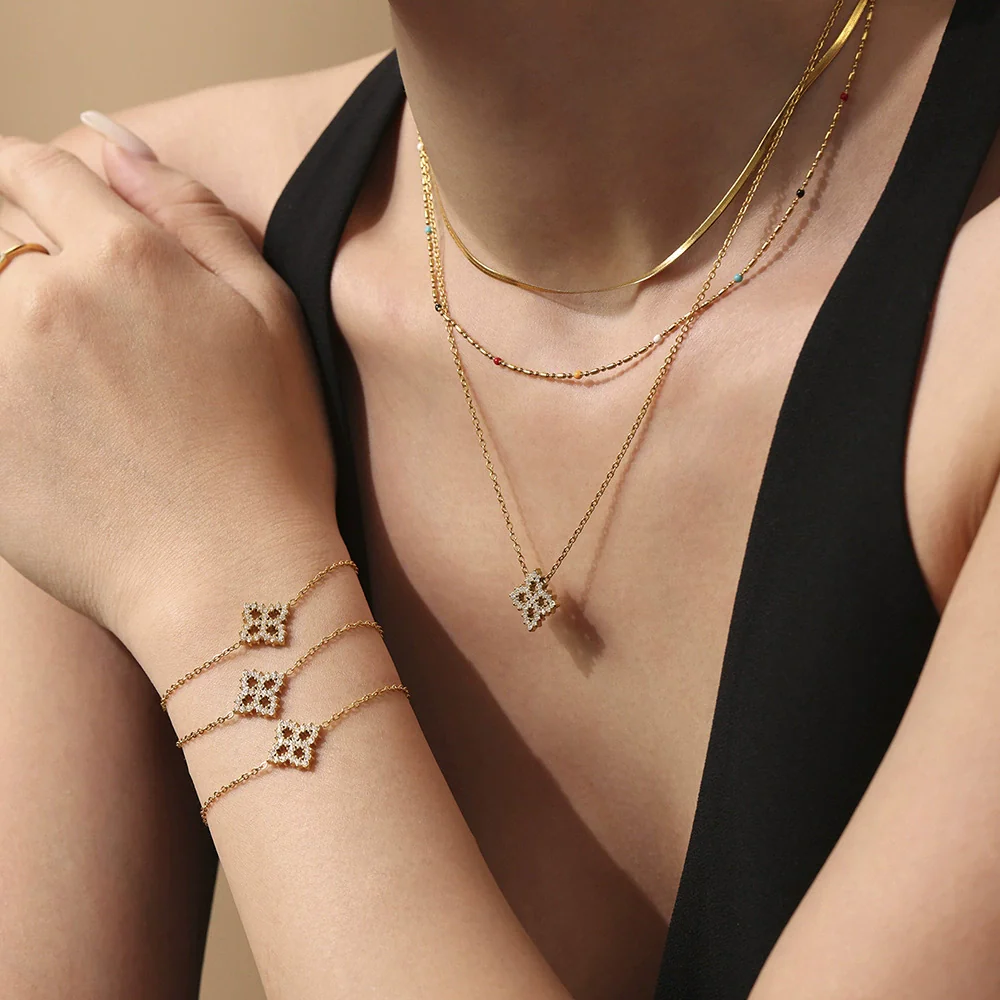 Wholesale Ferris Wheel Snowflake Design Jewelry Set For Women Made Of Stainless Steel Zircon And Titanium Steel With Electroplating Process - Image 2