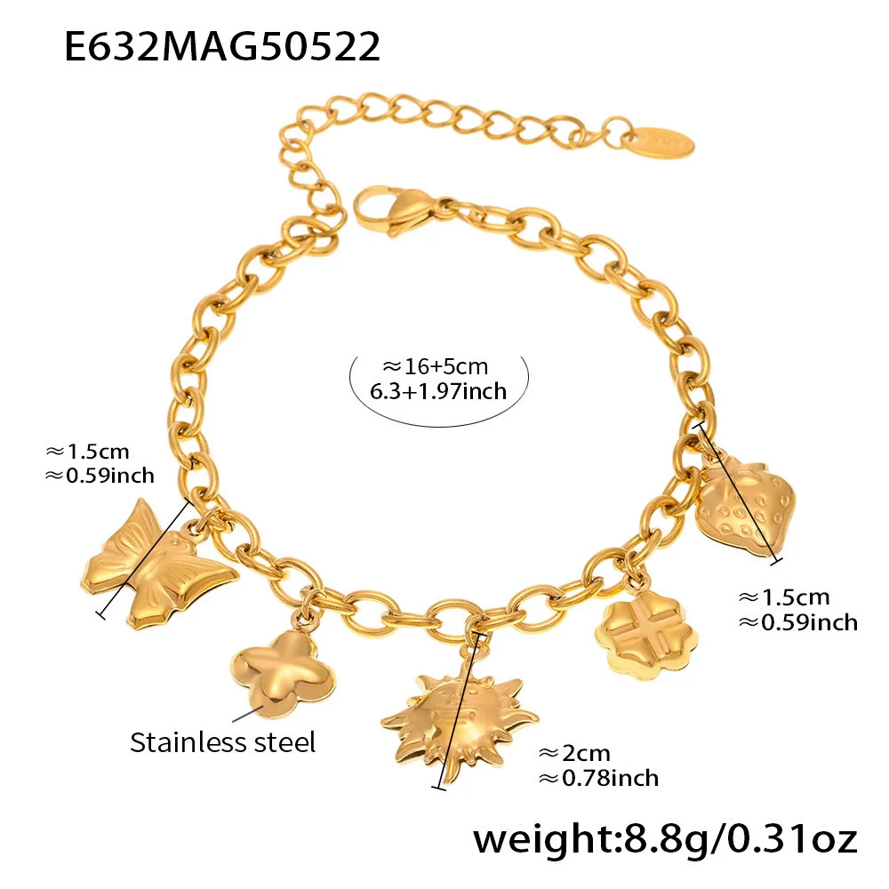 Wholesale Ferris Wheel Strawberry Butterfly Geometric Pendant Bracelet Anklet Stainless Steel Electroplated Women's Jewelry - Image 6