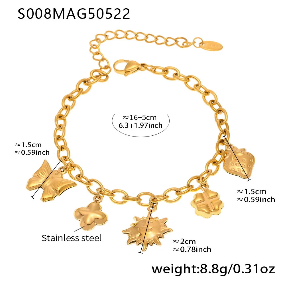 Wholesale Ferris Wheel Strawberry Butterfly Geometric Pendant Bracelet Anklet Stainless Steel Electroplated Women's Jewelry - Image 8
