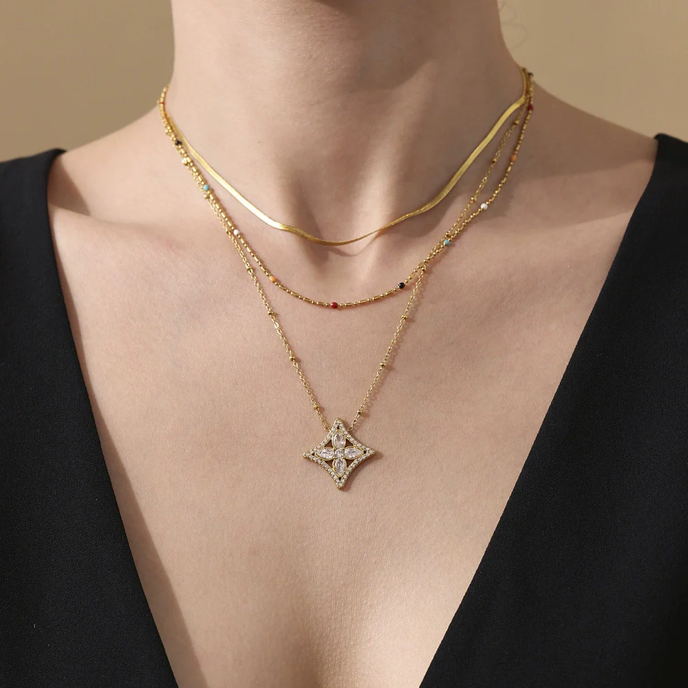 Wholesale Ferris Wheel Zircon Rhombus Flower Stainless Steel Electroplated Jewelry Set For Women - Image 3