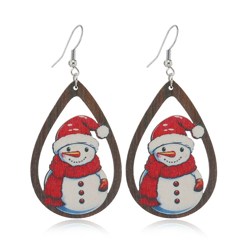 Wholesale Festival Elements Geometric Wood Earrings For Women With Christmas Series Cartoon Designs Like Santa Claus Elk Snowman Dinosaur And Penguin - Image 10