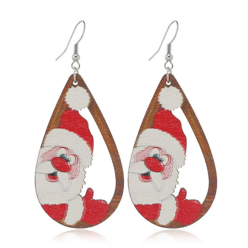 Wholesale Festival Elements Geometric Wood Earrings For Women With Christmas Series Cartoon Designs Like Santa Claus Elk Snowman Dinosaur And Penguin - Image 11