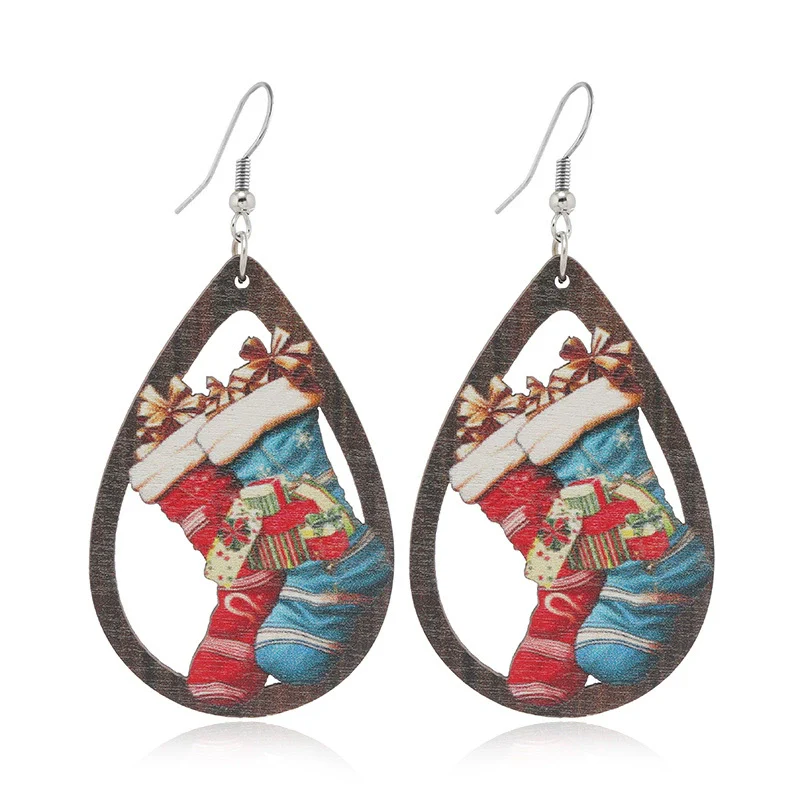 Wholesale Festival Elements Geometric Wood Earrings For Women With Christmas Series Cartoon Designs Like Santa Claus Elk Snowman Dinosaur And Penguin - Image 12