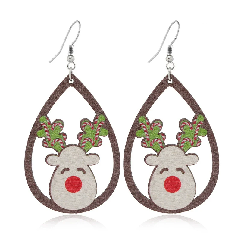 Wholesale Festival Elements Geometric Wood Earrings For Women With Christmas Series Cartoon Designs Like Santa Claus Elk Snowman Dinosaur And Penguin - Image 13