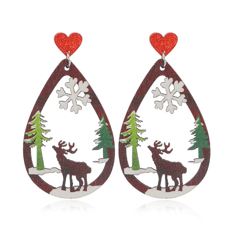Wholesale Festival Elements Geometric Wood Earrings For Women With Christmas Series Cartoon Designs Like Santa Claus Elk Snowman Dinosaur And Penguin - Image 14