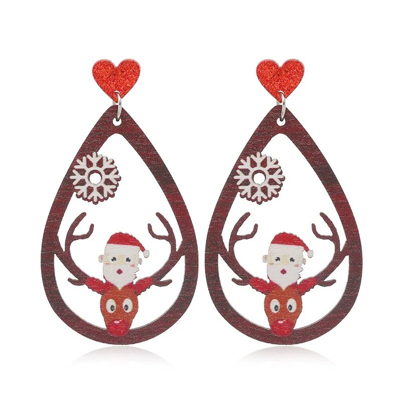 Wholesale Festival Elements Geometric Wood Earrings For Women With Christmas Series Cartoon Designs Like Santa Claus Elk Snowman Dinosaur And Penguin - Image 15