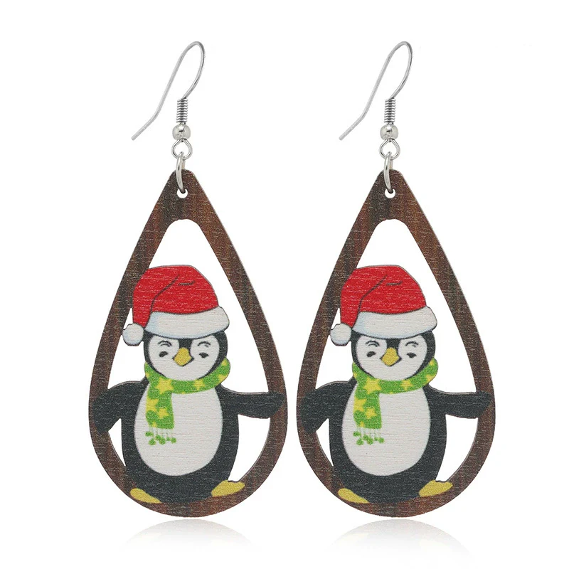 Wholesale Festival Elements Geometric Wood Earrings For Women With Christmas Series Cartoon Designs Like Santa Claus Elk Snowman Dinosaur And Penguin - Image 16