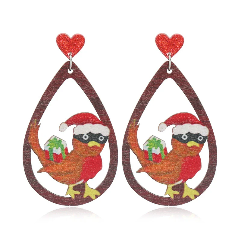 Wholesale Festival Elements Geometric Wood Earrings For Women With Christmas Series Cartoon Designs Like Santa Claus Elk Snowman Dinosaur And Penguin - Image 17