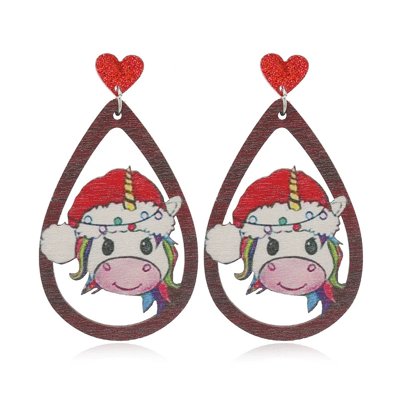 Wholesale Festival Elements Geometric Wood Earrings For Women With Christmas Series Cartoon Designs Like Santa Claus Elk Snowman Dinosaur And Penguin - Image 18