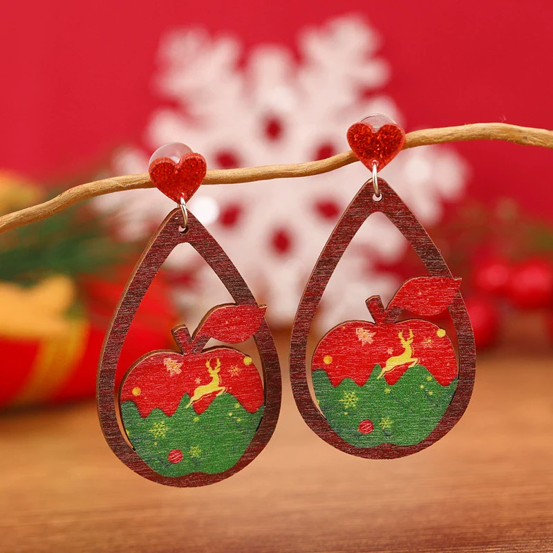 Wholesale Festival Elements Geometric Wood Earrings For Women With Christmas Series Cartoon Designs Like Santa Claus Elk Snowman Dinosaur And Penguin - Image 2
