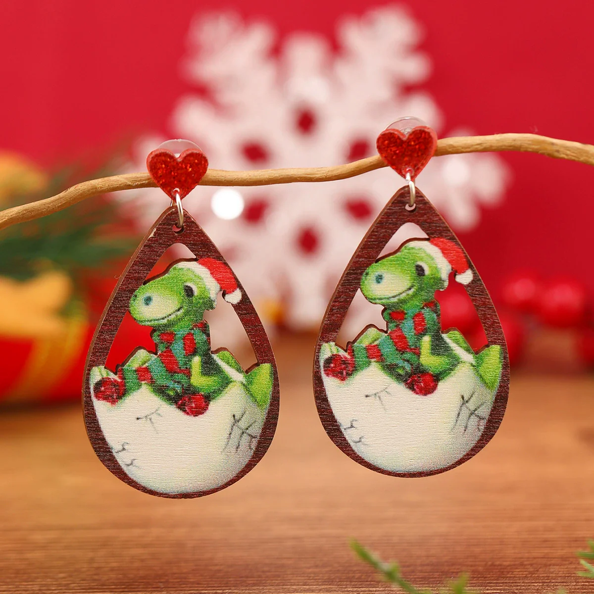 Wholesale Festival Elements Geometric Wood Earrings For Women With Christmas Series Cartoon Designs Like Santa Claus Elk Snowman Dinosaur And Penguin - Image 3
