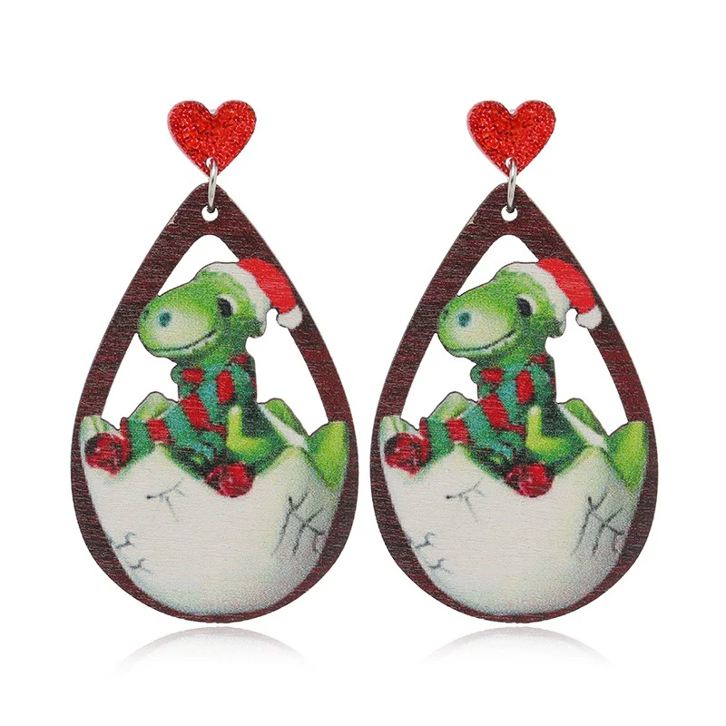 Wholesale Festival Elements Geometric Wood Earrings For Women With Christmas Series Cartoon Designs Like Santa Claus Elk Snowman Dinosaur And Penguin - Image 7