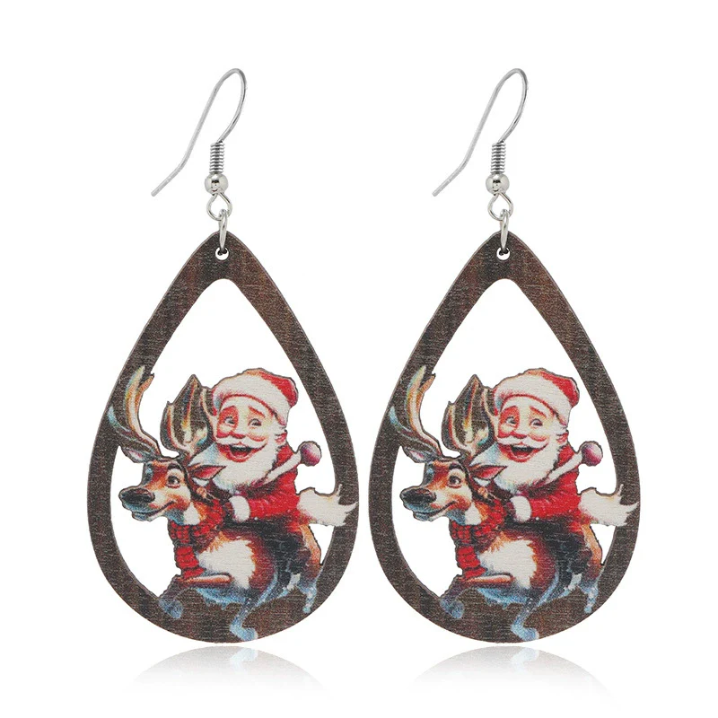 Wholesale Festival Elements Geometric Wood Earrings For Women With Christmas Series Cartoon Designs Like Santa Claus Elk Snowman Dinosaur And Penguin - Image 8