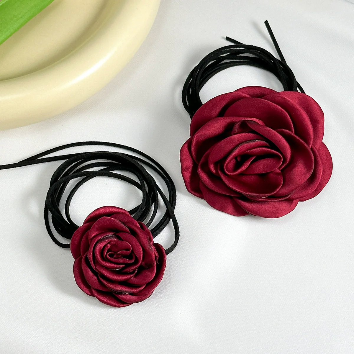 Wholesale Flannel Handmade Flower Choker And Necklace For Women - Image 4