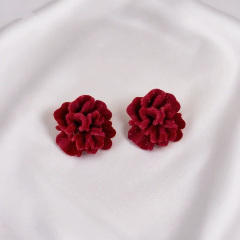 Wholesale Flocked Flower Earrings For Women Electroplated Simple Style - Image 3