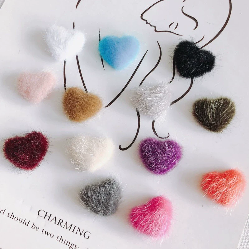 Wholesale Fluffy Flannel Peach Heart Diy Hair Clip Accessories Material In Candy Color With Environmental Protection Treatment