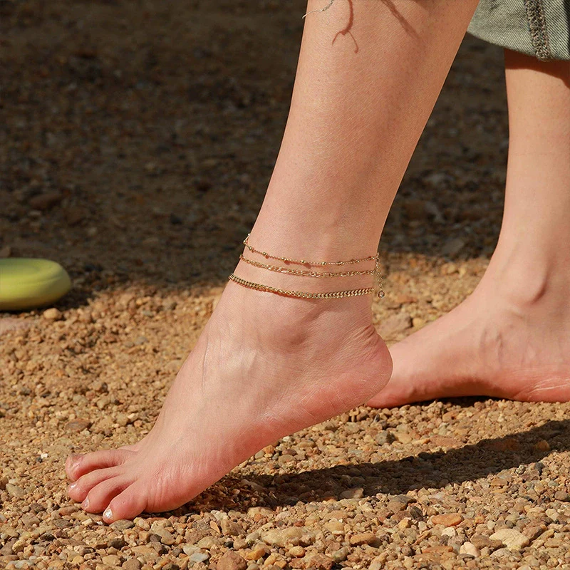 Wholesale Foot Accessories Geometric Copper Gold Plated Anklet For Girls Jewelry - Image 2
