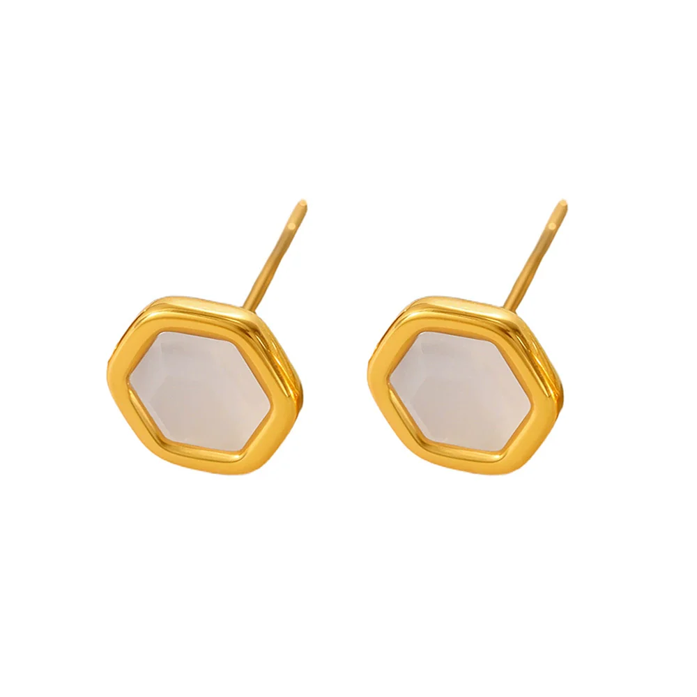 Wholesale French Retro Geometric Ferris Wheel Faceted Hexagonal Opal Stainless Steel Goldplated Women's Earrings - Image 5