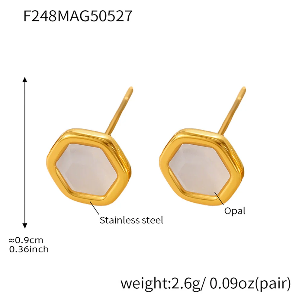 Wholesale French Retro Geometric Ferris Wheel Faceted Hexagonal Opal Stainless Steel Goldplated Women's Earrings - Image 6