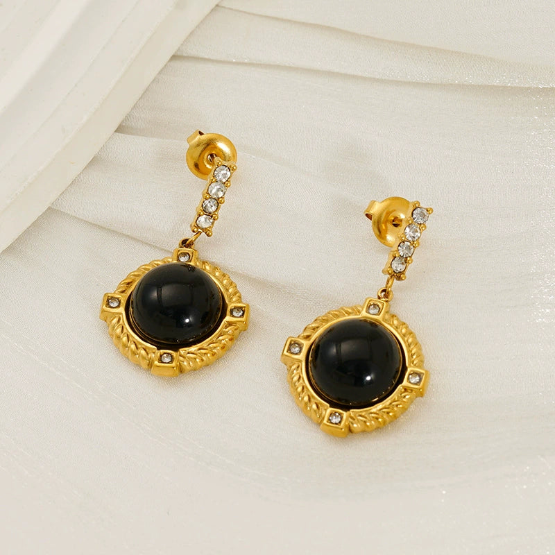 Wholesale French Retro Geometric Stainless Steel Electroplated Studded Earrings For Women - Image 2