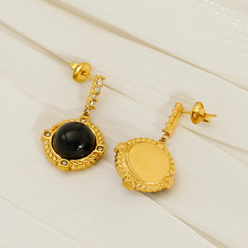 Wholesale French Retro Geometric Stainless Steel Electroplated Studded Earrings For Women - Image 4