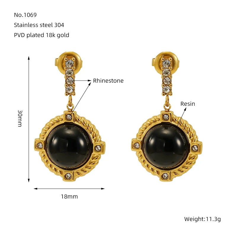Wholesale French Retro Geometric Stainless Steel Electroplated Studded Earrings For Women - Image 5