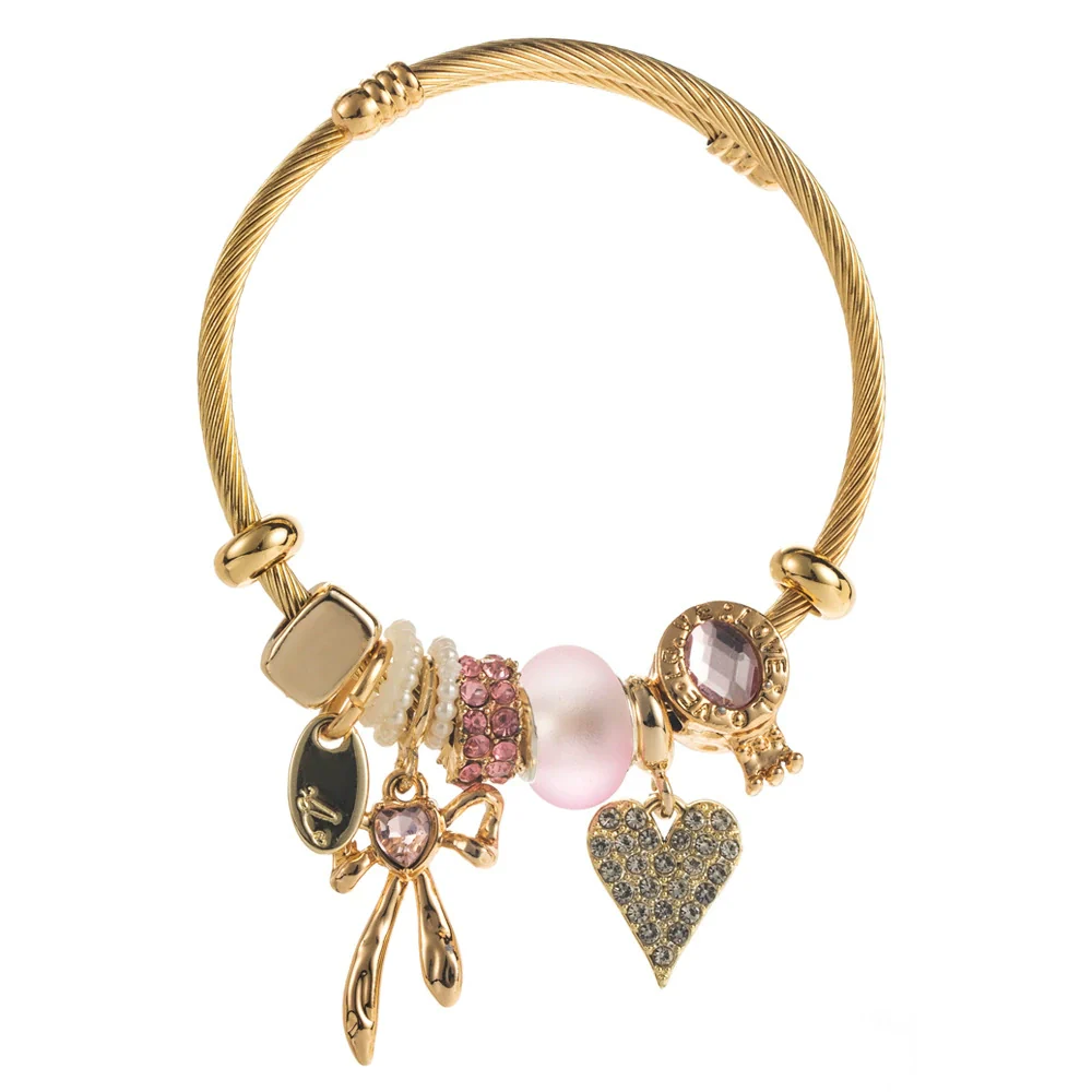Wholesale Fresh Allmatch Adjustable Diamond Inlaid Alloy Bow And Heart Pattern Bracelet For Unisex - Image 5